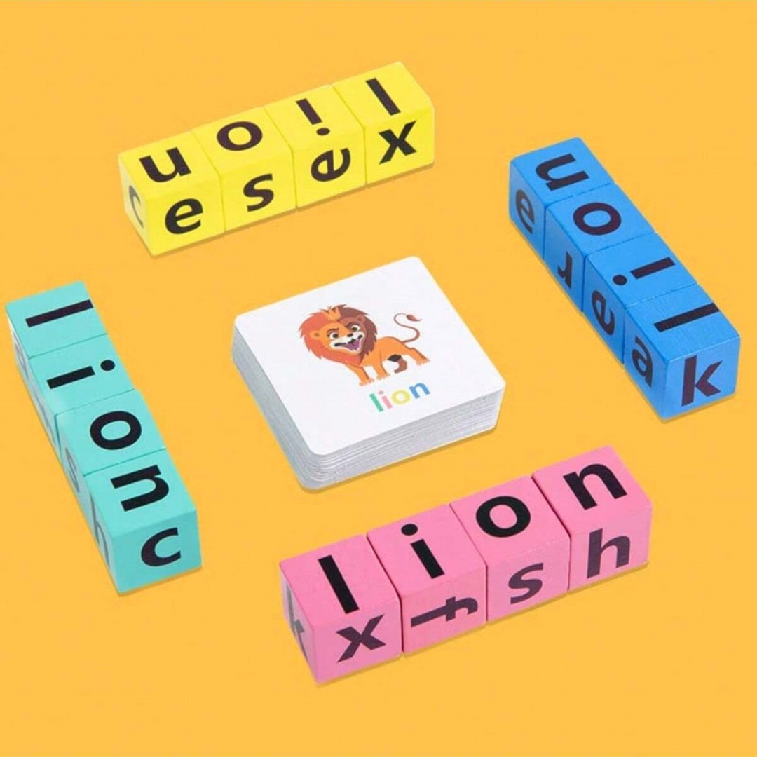 Woodworking Kids Toys - Alphabet-Rechtschreibbrettspiel für Kinder, 16 Buchstabenblöcke +