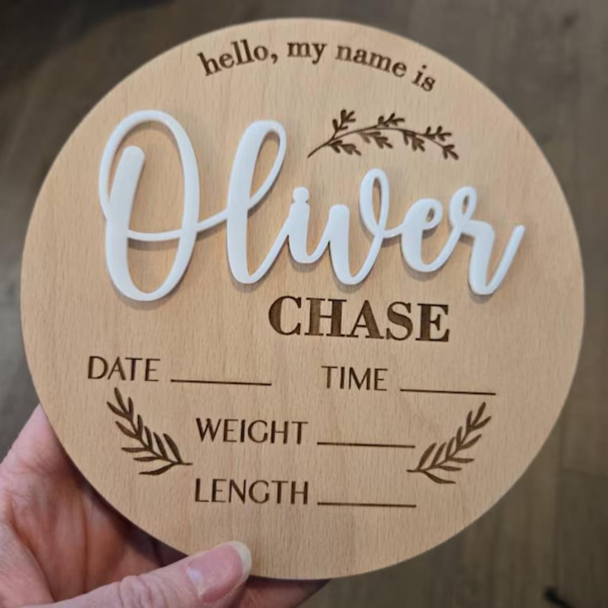 Woodworking Jobs - 1 Stück personalisiertes Baby-Ankündigungsschild aus Holz,